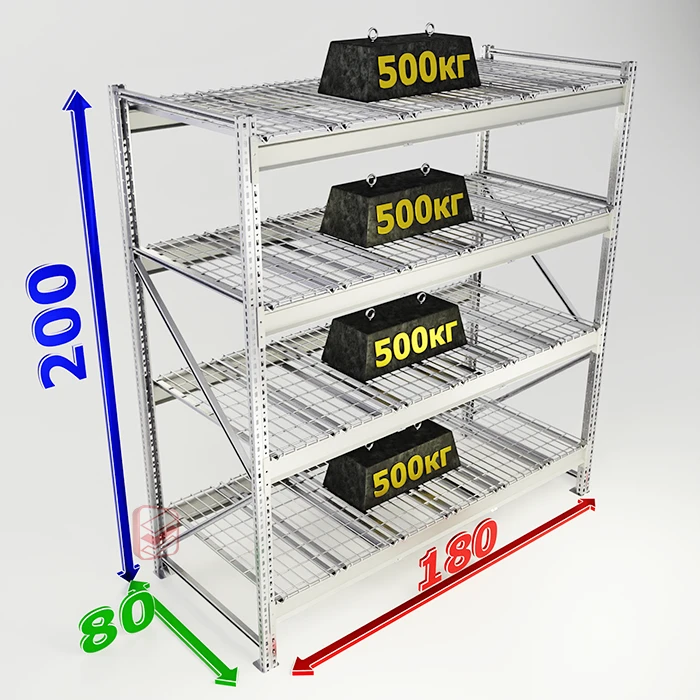 Складской стеллаж сетчатый настил MS Pro 200х180х80 4 полки фото Стеллаж Мастер Складской стеллаж сетчатый настил MS Pro 200х180х80 4 полки фото Стеллаж Мастер