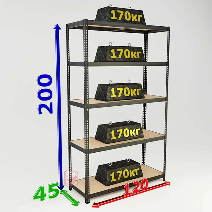 Cтеллаж лофт черный 5 полок SBL 200х120х45 металлический фото СтеллажМастер Cтеллаж лофт черный 5 полок SBL 200х120х45 металлический фото СтеллажМастер